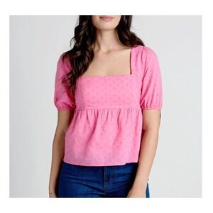 Modcloth Farming Daisies Babydoll Top Cottage Core Pink Short Sleeve Size Large